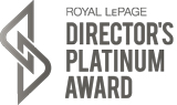 This Director's Platinum Award is given to the top 5% in sales for Royal LePage Realtors®. The threshold level required to attain the Director's Platinum Award is the top 5% of each residential market's sales representatives' earnings.